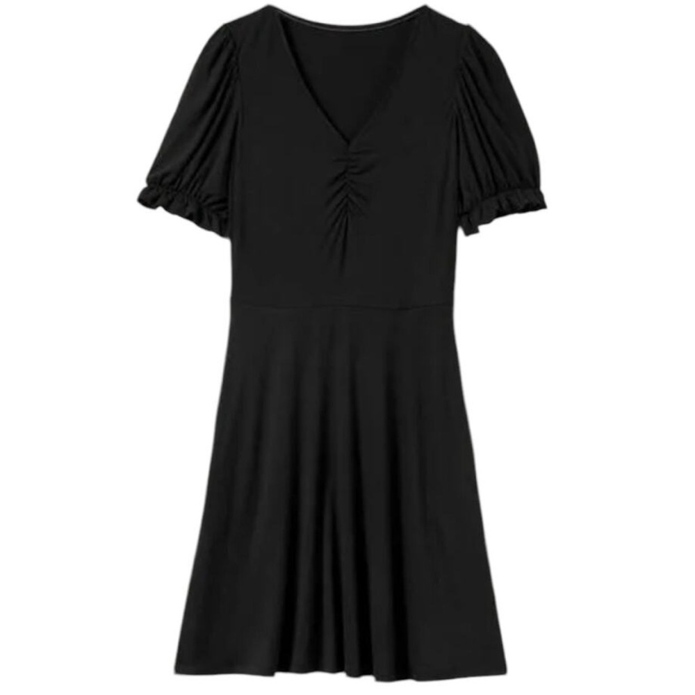 Boden V-Neck Black Classic Comfy Jersey Dress, Puff Sleeves, w/Pockets - Picture 4 of 7